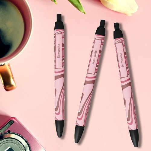 Pink Abstract Retro Wavy Lines Black Ink Pen