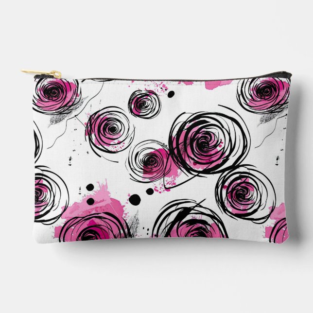 Pink Abstract Rose Swirl Accessory Pouch (Front)