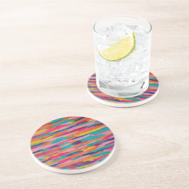 Pink Abstract Stripes Coaster (Side)