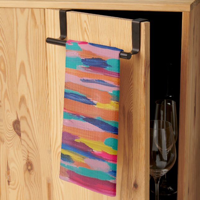 Pink Abstract Stripes  Kitchen Towel (Thirds Fold)