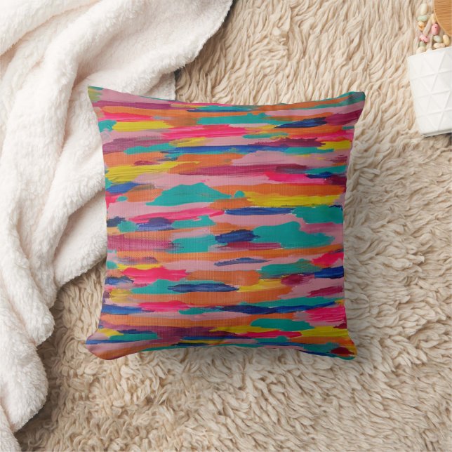 Pink Abstract Stripes Throw Pillow (Blanket)