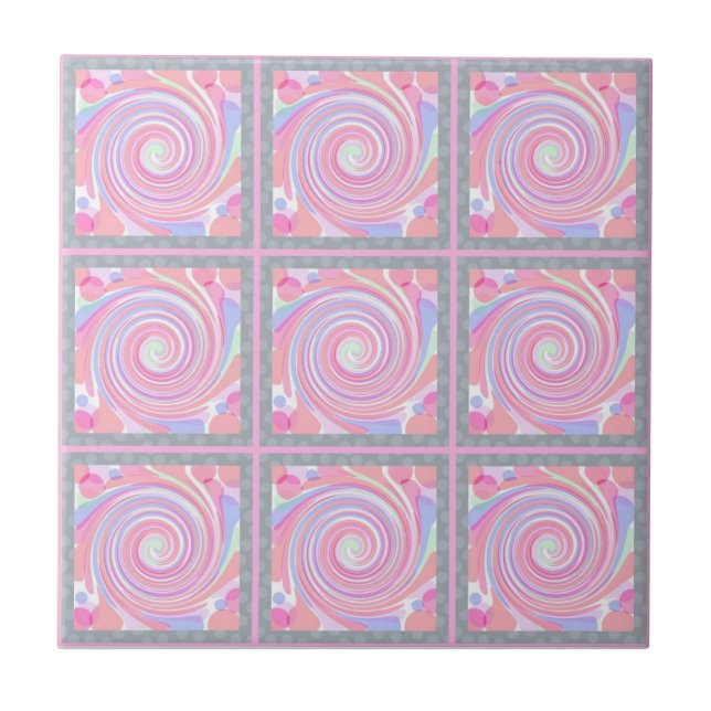 Pink abstract swirl decorative tile (Front)