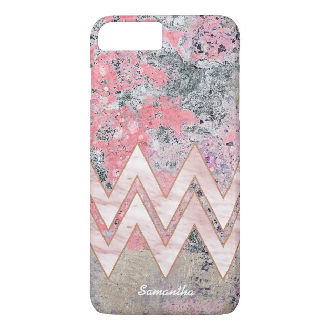 Pink Abstract Texture with Chevrons and Name Case-Mate iPhone Case (Back)