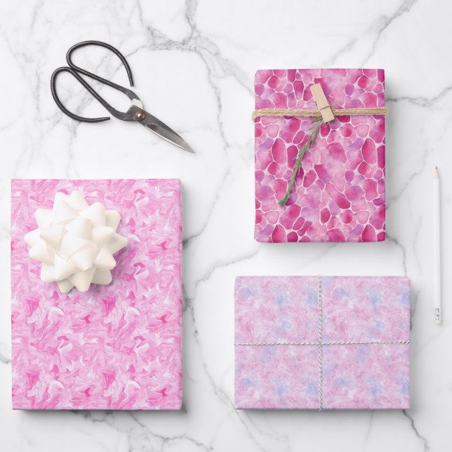 Pink Abstract Trio  Wrapping Paper Sheets (Front)