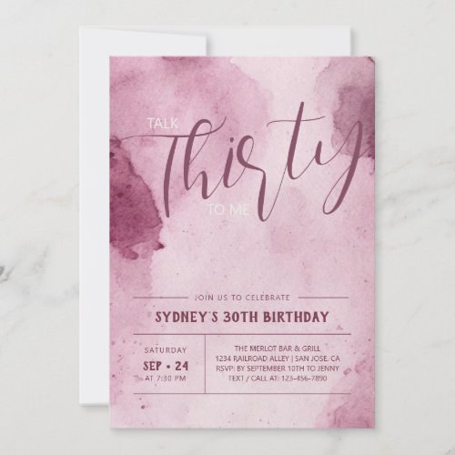 Pink Abstract Watercolor 30th Birthday Invite