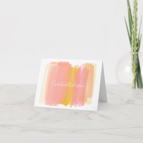 Pink Abstract Watercolor Art  Personalized Name Note Card