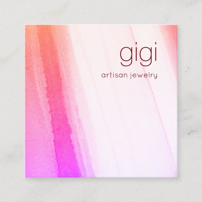 Pink Abstract Watercolor Art Square Business Card (Front)