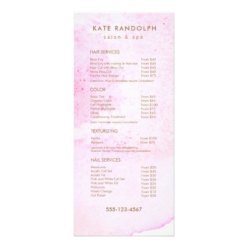 Pink Abstract Watercolor Salon Price List Menu