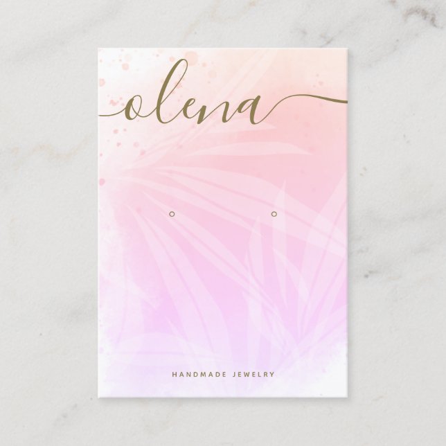 Pink Abstract Watercolor Signature Script Business Card (Front)