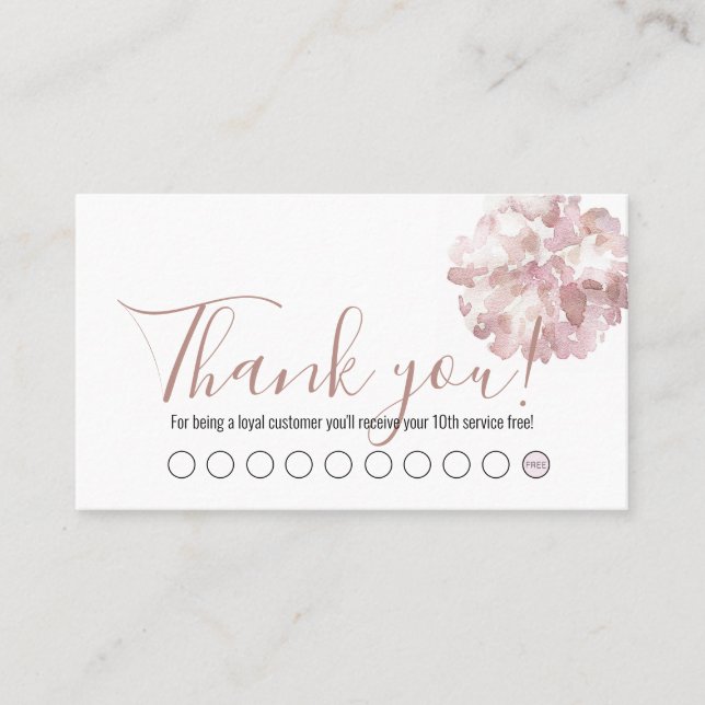 Pink Abstract Watercolour Flowers Loyalty Card (Front)