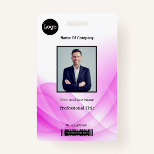 Pink Abstract Wave Business Photo ID Badge