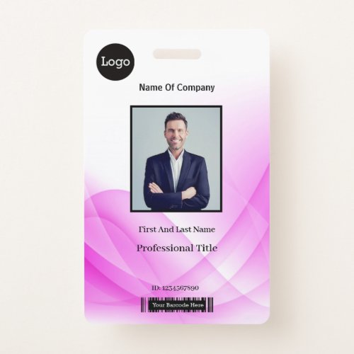 Pink Abstract Wave Business Photo ID Badge