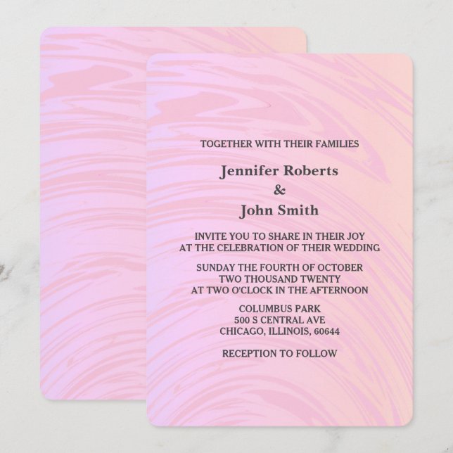 Pink Abstract Waves Rose Gold Art Boho Wedding Invitation (Front/Back)