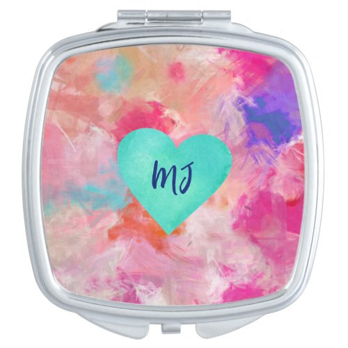 Pink Abstract with Heart Personalized  Compact Mirror