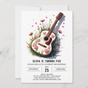 Pink Acoustic Guitar Birthday Invitation