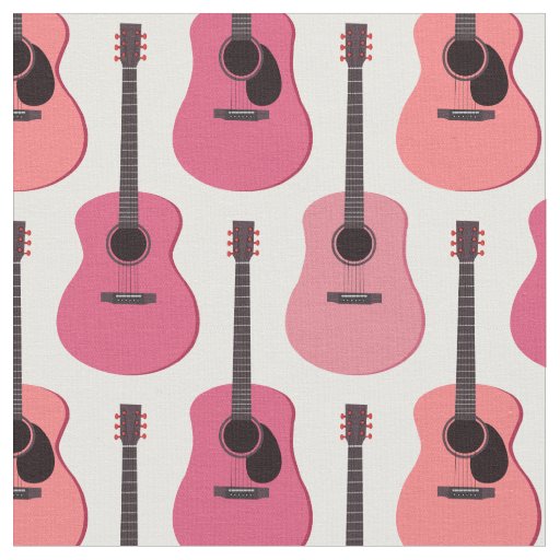Pink Acoustic Guitars Pattern Fabric