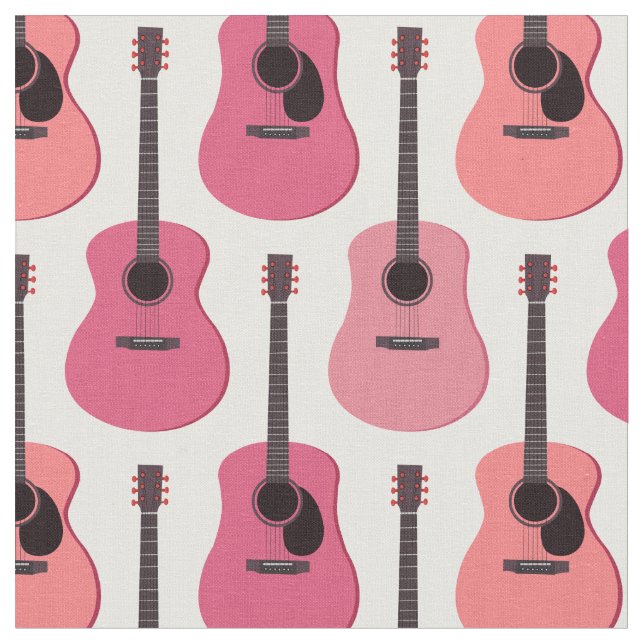 Pink Acoustic Guitars Pattern Fabric (Close Up)
