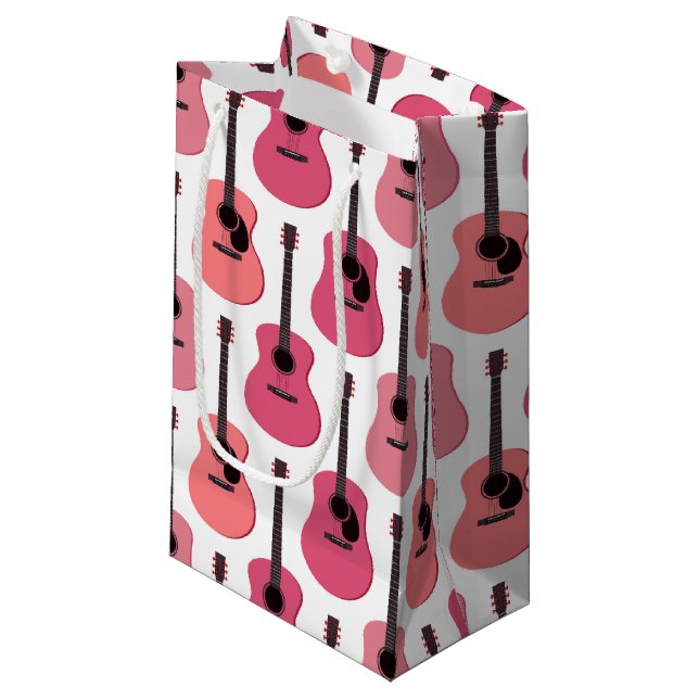 Pink Acoustic Guitars Pattern Small Gift Bag (Front Angled)
