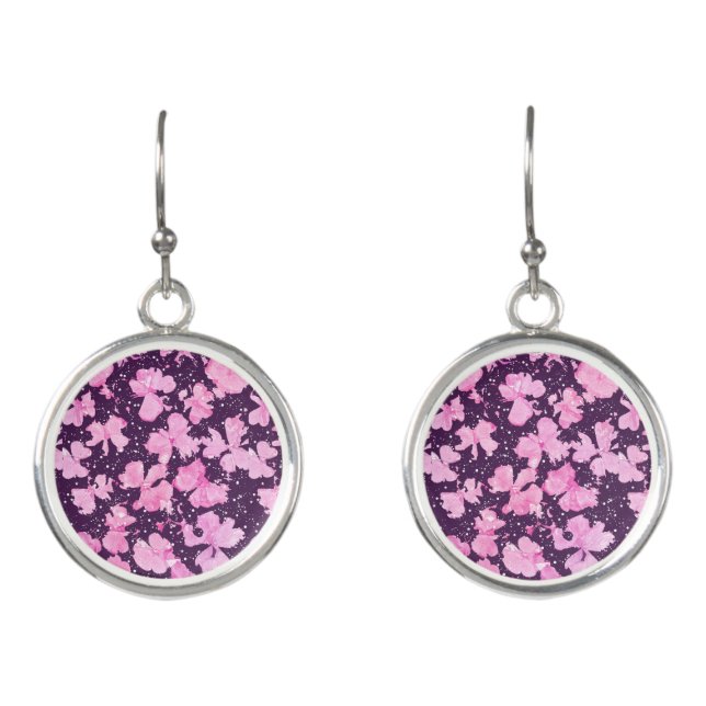 Pink Acrylic Paint Flower Petals Earrings (Front)