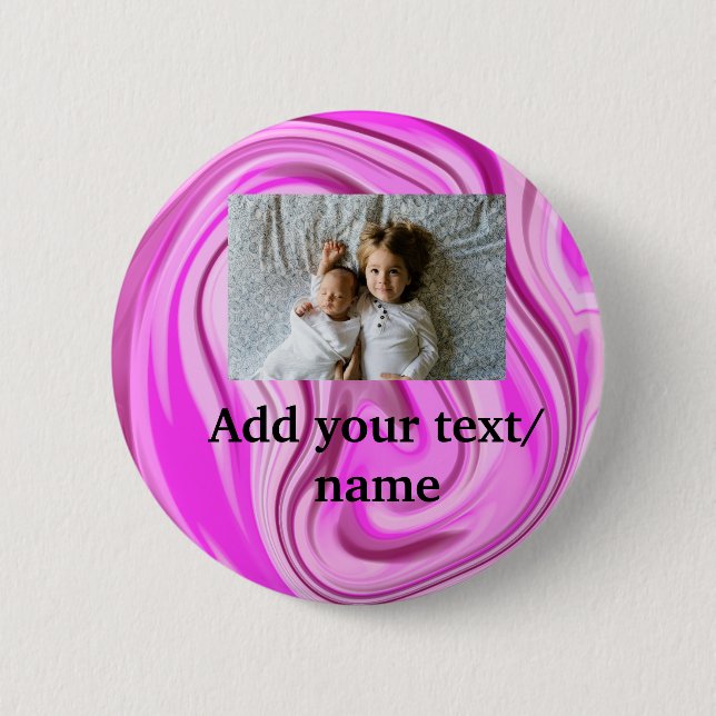 Pink acrylic pour marble add your text photo  thro button (Front)