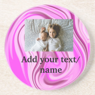 Pink acrylic pour marble add your text photo  thro coaster