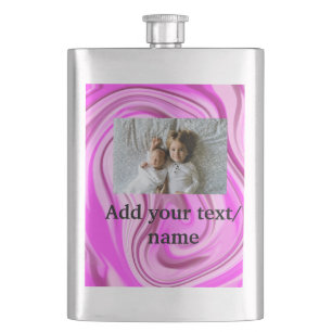 Pink acrylic pour marble add your text photo thro flask