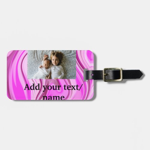 Pink acrylic pour marble add your text photo  thro luggage tag