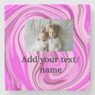 Pink acrylic pour marble add your text photo  thro stone coaster