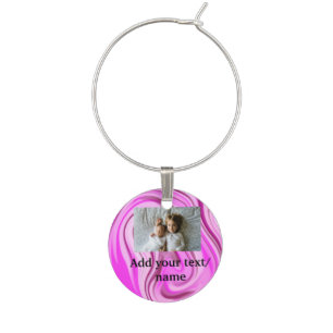 Pink acrylic pour marble add your text photo thro wine charm