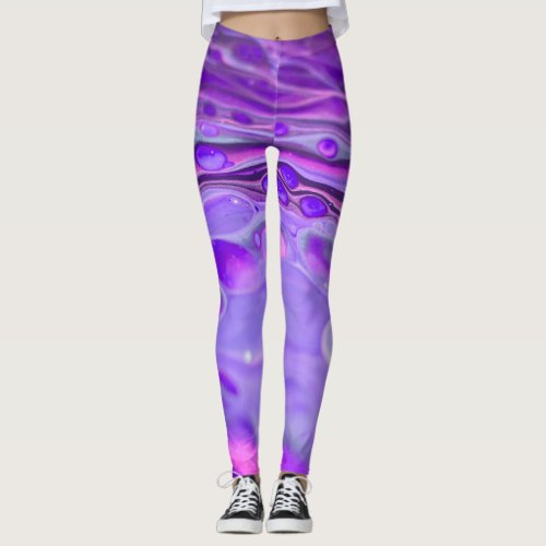 Pink Acrylic Purple Fluid Art Painting Marble Leggings