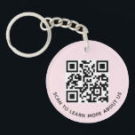 Pink Acrylic QR Code Keychain Business Logo Round<br><div class="desc">Personalize our premium acrylic QR code keychain with your QR code link, business logo (on opposite side), and custom text. It’s waterproof and UV resistant. QR keychains are a handy way for you to share your information, and they are useful promotional swag for customers. Designed in light pink and other...</div>