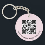 Pink Acrylic QR Code Keychain Business Logo Round<br><div class="desc">Personalize our premium acrylic QR code keychain with your QR code link, business logo (on opposite side), and custom text. It’s waterproof and UV resistant. QR keychains are a handy way for you to share your information, and they are useful promotional swag for customers. Designed in light pink and other...</div>