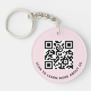 Pink Acrylic QR Code Keychain Business Logo Round