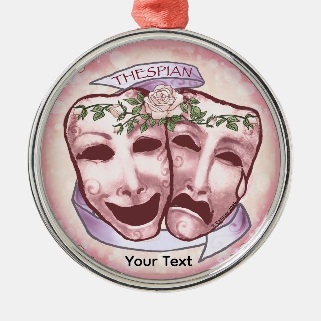 Pink Actor Masks Metal Ornament (Front)