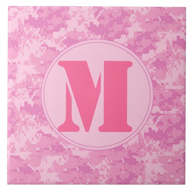 Pink ACU Camo Camouflage Monogram Display Tile (Front)