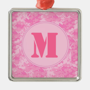 Pink ACU Camo Camouflage Monogram Initial Ornament