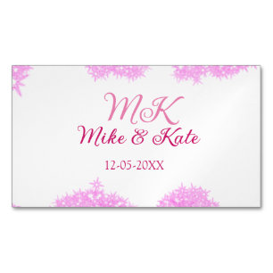 Pink add couple name date monogram glitter sparkle business card magnet