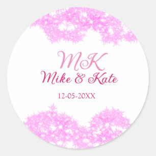 Pink add couple name date monogram glitter sparkle classic round sticker
