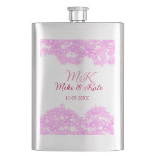 Pink add couple name date monogram glitter sparkle flask