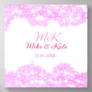 Pink add couple name date monogram glitter sparkle foam core photo tile 