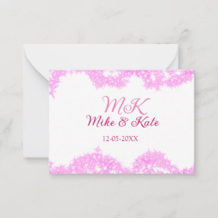 Pink add couple name date monogram glitter sparkle note card