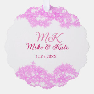 Pink add couple name date monogram glitter sparkle ornament card