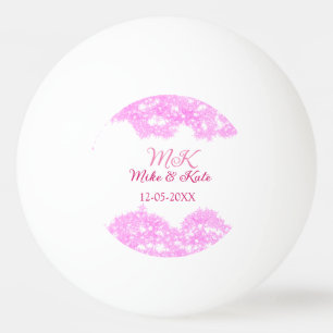 Pink add couple name date monogram glitter sparkle ping pong ball
