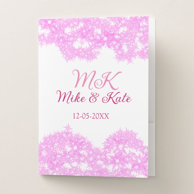 Pink add couple name date monogram glitter sparkle pocket folder (Front)