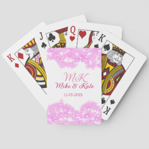 Pink add couple name date monogram glitter sparkle poker cards