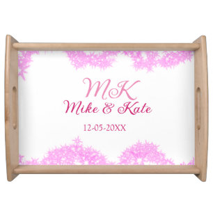 Pink add couple name date monogram glitter sparkle serving tray