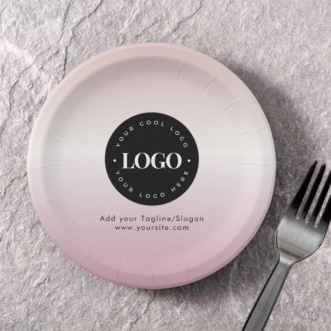 Pink Add Custom Business Company Logo Text Party Paper Plates (Creator Uploaded)