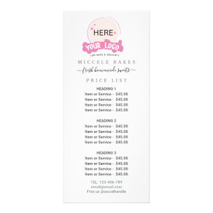 Pink Add your logo Bakery Service Price  Rack Card