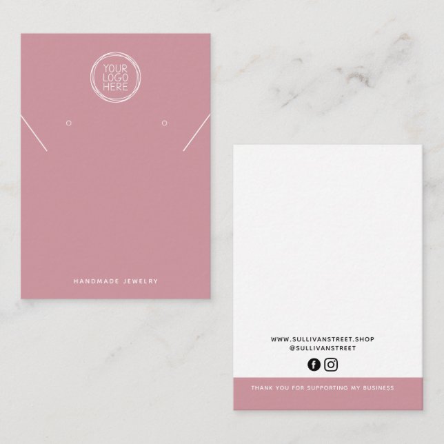 Pink Add Your Logo Necklace Earrings Display Card (Front/Back)