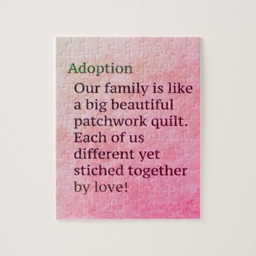 Pink Adoption is a Patchwork Adoption Gift Jigsaw Puzzle